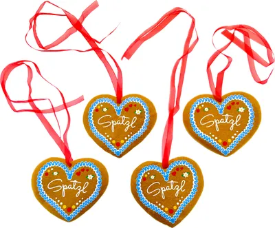 Produktbild von 4 Stück Dekorations Herzen "SPATZL" Lebkuchenherz Design (9x8cm)- Dekoration Oktoberfest Gartenparty Party Bäckerei Restaurant Geburtstag Bayern
