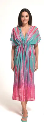 Produktbild von Sorbetto Damen Damen Strandkleid/Kaftan/Chiffonkleid als attraktive Beachwear, lang Pink/Türkis, Einheitsgröße (S-L)