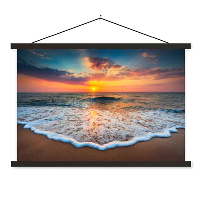 Produktbild von MuchoWow® Textilposter Strand - Meer - Sonnenuntergang 120x80 cm mit schwarzem Rahmen - Wanddeko