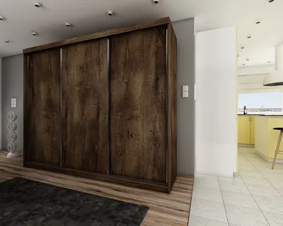 Produktbild von KIER FURNITURE Kleiderschrank mit Schiebetüren TOP, Schlafzimmer Schrank, Garderobeschrank, Flurschrank Esche Dunkel 250x200x62cm