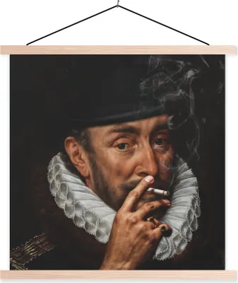 Produktbild von MuchoWow® Textilposter Wilhelm von Oranien - Adriaen Thomasz - Hut 40x40 cm mit holzfarbenen Rahmen - Posterleiste