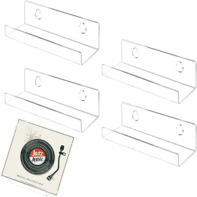 Obrázek produktu pro Akrylové držáky na vinylové desky, 4 kusy, pro montáž na zeď, transparentní, moderní design, průměr 10 cm, vhodné pro gramodesky, knihy, dekorace