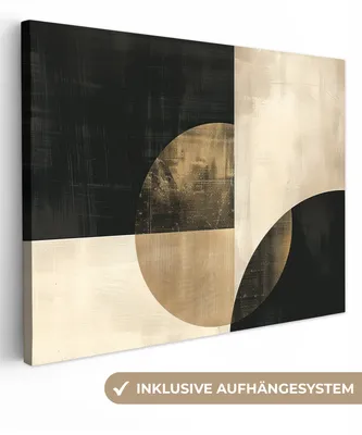 Produktbild von Wandbilder wohnzimmer 80x60 cm - Abstrakt und Modern - Gold - Geometrie, Leinwand Bilder, Wanddeko, Gemälde