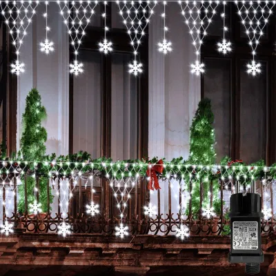 LED Schneeflocken Lichterkette 4 m, 207 kaltweiße LEDs, 8 Modi, Timer