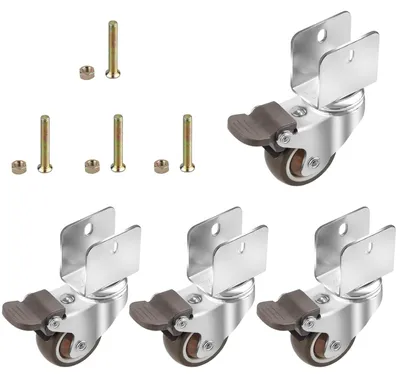 Produktbild von 4 Gummirollen mit Bremse Ø 38 mm, TPE Gummi, 20 mm Plattenöffnung, Für Möbel