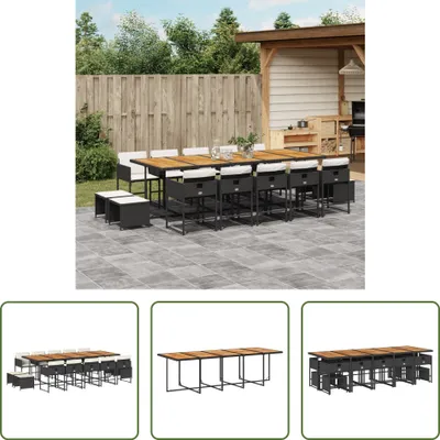Produktbild von The Living Store 15-tlg. Garten-Essgruppe mit Kissen Schwarz Poly Rattan