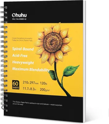 Productafbeelding van Sketchbook voor Alcohol Markers | Standaard Formaat 29,7x21cm | 200GSM Zwaar Papier Zonder Doordrukken | 120 Pagina's (60 Vellen) | Met Spiraal