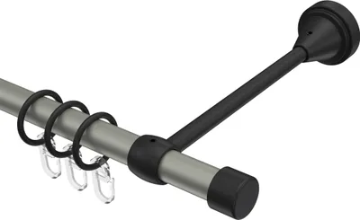 Produktbild von Interdeco Gardinenstange / Vorhangstange Chrom matt / Schwarz, Typ Primus Lucan (Kappe), 16 mm Ø 1-läufig, 600 cm