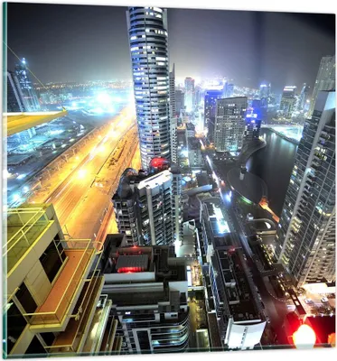 Produktbild von Bilder auf glas - Architektur Industrie Nacht Licht - 60x60cm - Glasbilder - Wandbilder - Kunstdruck - zum Aufhängen bereit - Wanddekoration aus Glas - Glas Bilder - Wandbild auf Glas - GAC60x60-2642