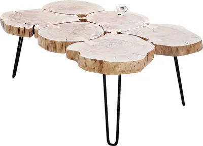 Zdjęcie produktu dla stolik kawowy riess-ambiente design GOA 110cm plasterki pnia drzewa akacjowego 4cm blat stołu stolik boczny z litego drewna