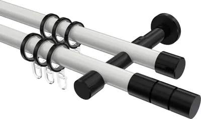 Produktbild von Interdeco Gardinenstange / Vorhangstange Weiß / Schwarz, Typ Prestige Elanto (Rillenzylinder), 20 mm Ø 2-läufig, 420 cm