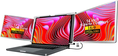 Obrázek produktu pro Přenosná 14palcová rozšiřující obrazovka pro notebooky FHD se třemi obrazovkami, rozlišení 1920 x 1080, 16:9, 360 x 228 x 28 mm, pro 15-17,3palcové notebooky