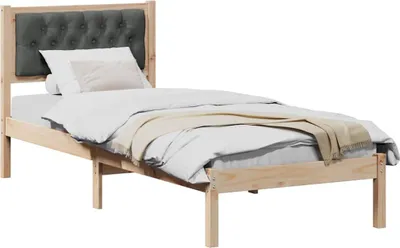 Image de Cadre de lit avec tête de lit Gris foncé 90 x 200 cm Pin massif