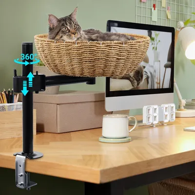 Produktbild von Katzenbett für Schreibtisch - 360°Drehung, verstellbare Höhe Kein Bohren Erhöhtes Katzenhaus über Schreibtisch Hält Kätzchen Katze nah