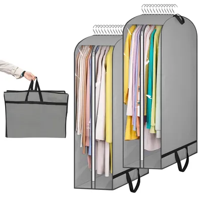 Image de Housse à vêtements, lot de 2, grande housse pour costumes 110 × 60 × 25 cm, housse pliable avec poignées, housse de voyage résistante à l'humidité pour robes de mariée, robes de soirée, manteaux, vestes et autres vêtements.