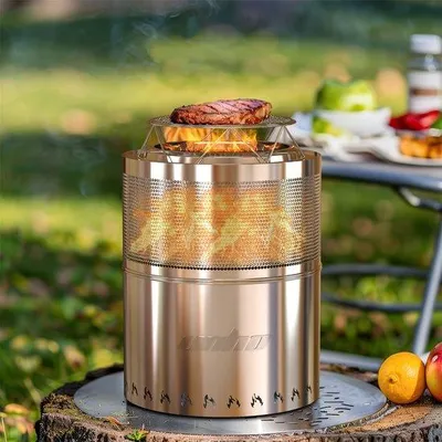 Produktbild von Famanu Feuerkorb Edelstahl - Rookloses Design - Inklusive Grillplatte und Zubehör