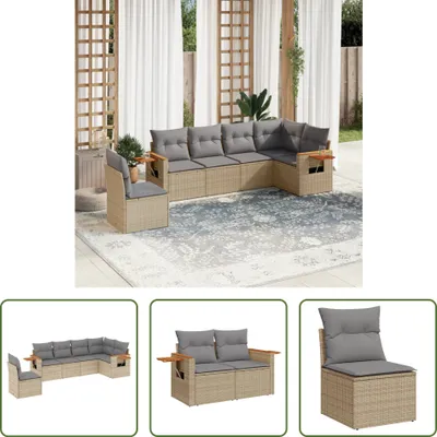 Produktbild von The Living Store 6-tlg. Garten-Sofagarnitur mit Kissen Beige Poly Rattan