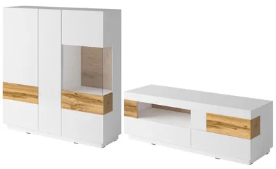 Image de Meuble-paroi Saale Meuble-paroi 2 éléments blanc brillant chêne votane
