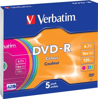 Image de Verbatim Colour Slim 4.7Gb 16X 5Szt Multi-coloured Dvd-R 43557