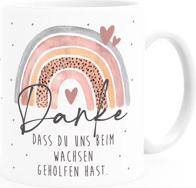 Produktbild von Tasse Danke dass du uns beim Wachsen geholfen hast Abschiedsgeschenk Kindergarten Geschenk Erzieher Tagesmutter SpecialMe® rosa weiß Keramik-Tasse