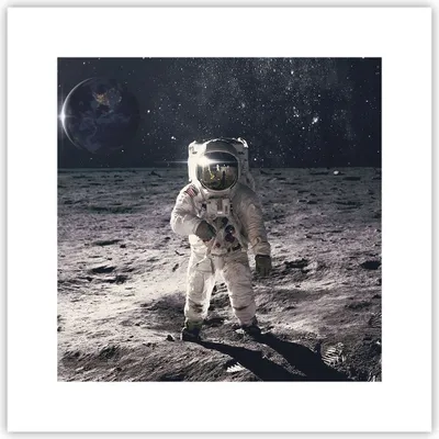 Produktbild von Poster - Poster ohne Rahmen - Mond Erde Astronaut - 30x30 cm - Wand Bild - Wanddeko - Wandbilder - Kunstposter - Wandposter - Bilder - Kunstdruck - Wanddekoration - Wandbild - P2XAC30x30-4882