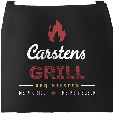 Produktbild von Personalisierte Grill-Schürze für Männer mit Name BBQ Meister meine Regeln Baumwoll-Schürze Küchenschürze Moonworks® schwarz unisize
