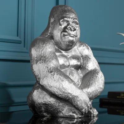 Produktbild von riess-ambiente Dekorative Gorillafigur KONG 40cm silber handmade Metall Skulptur Dekoskulptur