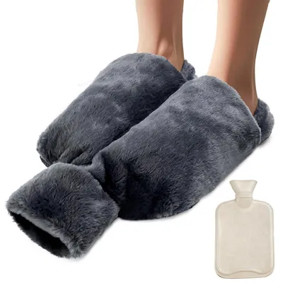 Image de Chauffe-pieds en forme de bouillotte avec housse, 2 litres. Chauffe-pied doux