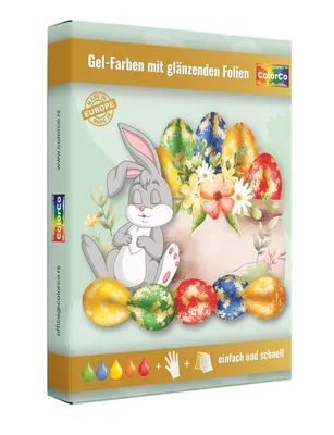 Produktbild von Eierfarben - Gel-Farben mit glänzenden Folien - 5 Gel-Farben und Handschuhe - 20 Milliliter