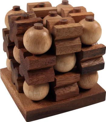 Produktbild von Holzspiel, Geschicklichkeitsspiel, Knobelspiel - Tic Tac Toe 3D, Braun, 8*8*8 cm, Brettspiele & Geschicklichkeitsspiele