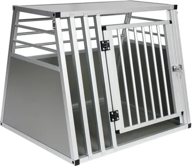 Produktbild von Hunde-Transportbox - Auto Hundebox - Alu/MDF - Für mittelgroße Hunde - Sicherheitsverschluss - Boden 65x80 cm, Höhe 65 cm - Silber