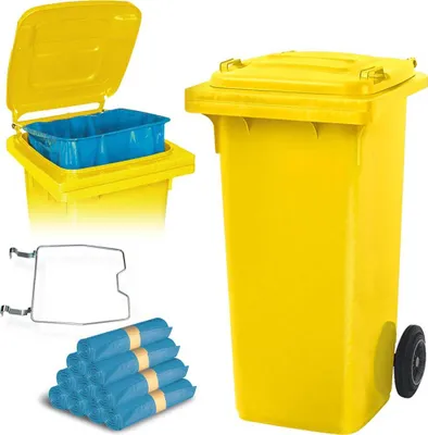 Produktbild von BRB 120 Liter Mülltonne gelb mit Halter für Müllsäcke, inkl. 250 Müllsäcke