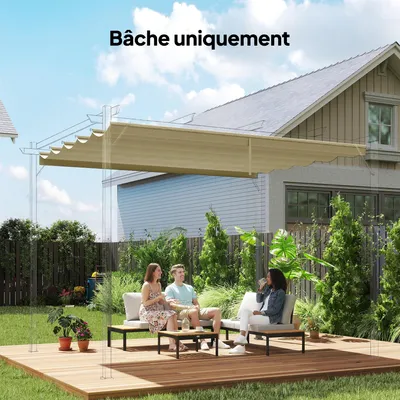 Produktbild von Sweiko Ersatzdach für 4 x 3 m Pergola, einziehbar, mit Regenabflusslöchern, wetterfest, Polyester, 350 x 260 cm Beige