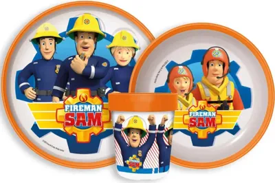 Produktbild von Feuerwehrmann Sam Kinder Anti Rutsch Geschirr-Set 3 tlg Becher Teller Schüssel