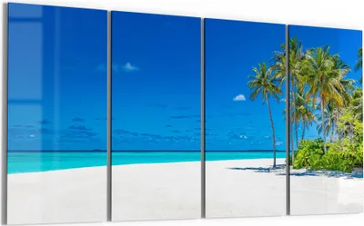 Produktbild von DEQORI Glasbild Echtglas 4x30x60 cm 'Palmenstrand Panorama' Wandbilder XXL groß