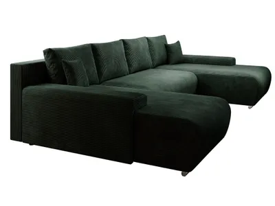 Produktbild von Moebelfest Credo Ecksofa U-Form, CORD - Stoff mit Schlaffunktion und Bettkasten, U-Form Couch Dunkel Grün