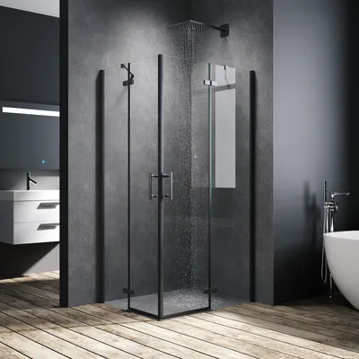 Image de SONNI Cabine de douche noire accès d'angle Porte à charnière Cabine de douche Nano verre Cabine de douche accès d'angle 80x100x195cm 6mm ESG