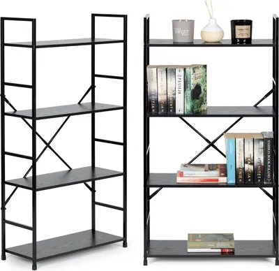 Produktbild von Modernes breites Holzregal mit 4 Ablagen LOFT schwarz