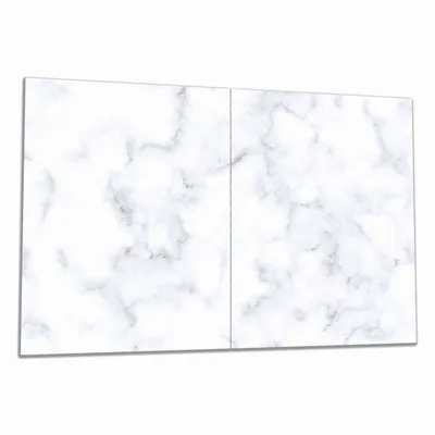 Produktbild von Wallario Herdabdeckplatte aus Glas, Größe 80 x 52 cm 2-teilig, Motiv Weiße Marmor-Optik