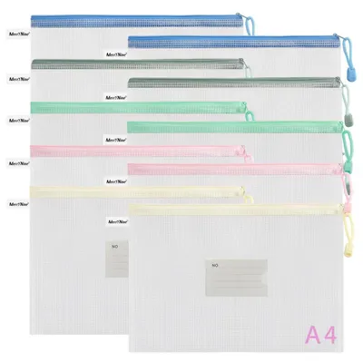 Productafbeelding van Documentmappen met rits, formaat A4, 10 stuks, waterdicht, gemaakt van netmateriaal, met vak voor kaarten