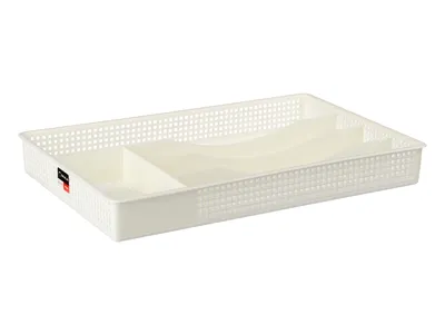 Produktbild von Einsatz für Schubladen, Organizer für Besteck aus Kunststoff, durchbrochen, cremefarben, 33,2 x 21,4 x 4,3 cm