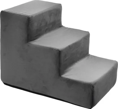 Image de Escalier pour chiens Escalier pour chats Escalier pour animaux de compagnie Aide à l'escalade Couverture en peluche 3 marches Velours gris