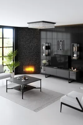 Produktbild von Skye Decor, Chrome Line Set - Anthracite, Black, Wohnzimmermöbel-Set, Anthrazit, 100 % MELAMINBESCHICHTETE SPANPLATTEN, 180 x 30 x 48 cm