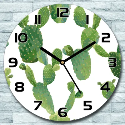 Produktbild von Wanduhr aus Glas Rund fi 30 Kakteen Tropisch Quarz Deko Schlafzimmer Büro