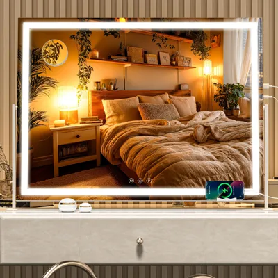 LED-Schönheitsspiegel 70x50 cm, 10-fach Vergrößerung, Touch, weiß