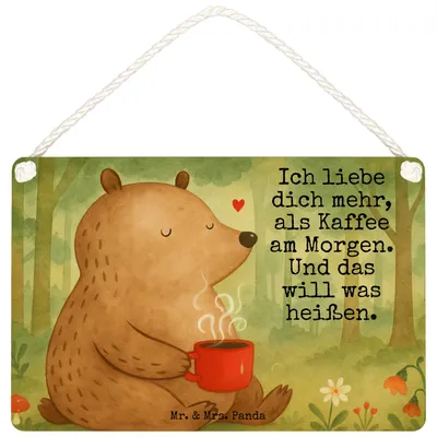 Produktbild von Mr. & Mrs. Panda Schild Bär Morgenkaffee Design DIN A5 - Weiß - Geschenk, wandtafel, für Partner, hängeschild, Türschild, Valentinstag, Freundin, Liebesbeweis, holzbild