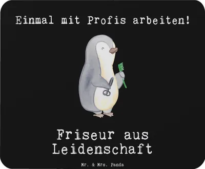 Produktbild von Mr. & Mrs. Panda Mouse Pad Friseur Leidenschaft - Schwarz - Geschenk, Frisör, mousematte, Beruf, Friseursalon, laptop mousepad, Haarstylist, Mauspad, Lustig, pc