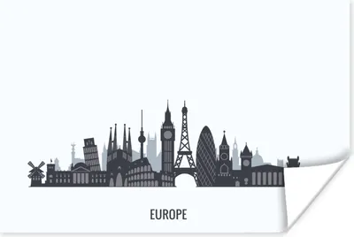 Produktbild von MuchoWow® Poster Europa - Skyline - Schwarz - Weiß 60x40 cm - Schlafzimmerdekoration