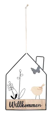 Produktbild von Willkommensschild Hausform Metall Türschild Willkommen Schwarz Natur Haus Türkranz Ostern Deko Anhänger Frühling