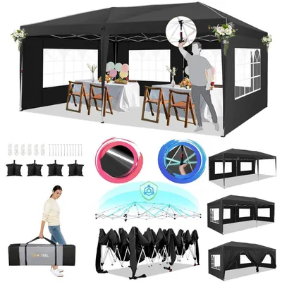 Productafbeelding van Partytent 3x6 meter, waterdicht, stabiel, opklapbaar, met 6 zijwanden, zwart